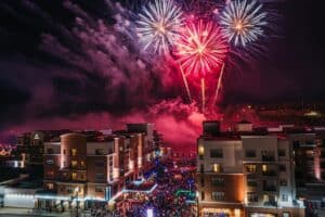 Branson Landing Liberty Light Up Branson fireworks 2026 over Lake Taneycomo at dusk