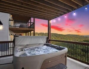 Private hot tub on the deck of a luxury Branson vacation rental with Table Rock Lake views