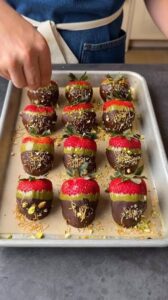 Dubai strawberries with chocolate and pistachio cream at Delicias Factory Branson MO