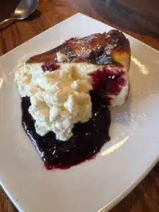 The Basque Cheesecake with Marion berry jam at 417 Cellar Branson, Missouri 