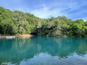 Cold spring-fed water at Roaring River State Park near Branson, Missouri, a popular swimming and trout fishing spot