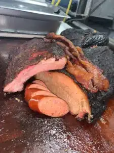 Smoked brisket and pulled pork platter at Come and Take It BBQ veteran-owned Texas BBQ in Branson West Missouri