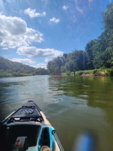 Branson floating — kayaks on the James River near Galena, Missouri, about 25 minutes from Branson