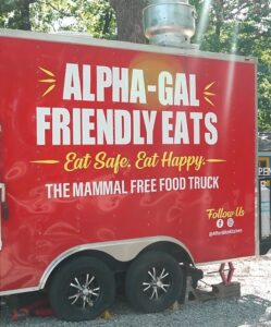 Red After Bite Kitchen food truck at Lera Family Farm in Branson West, serving an alpha-gal safe menu