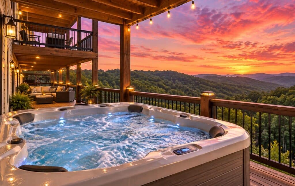 Branson rentals hot tubs private on a deck