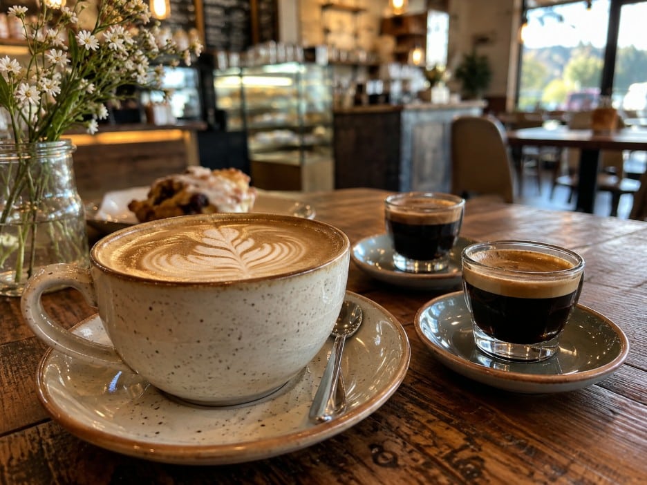 Latte and espresso at an independent Branson coffee shop
